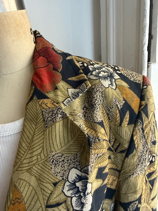 Tropical Safari Floral Linen Cotton Blazer Botanical Print Structured Tailored - Picture 5 of 9